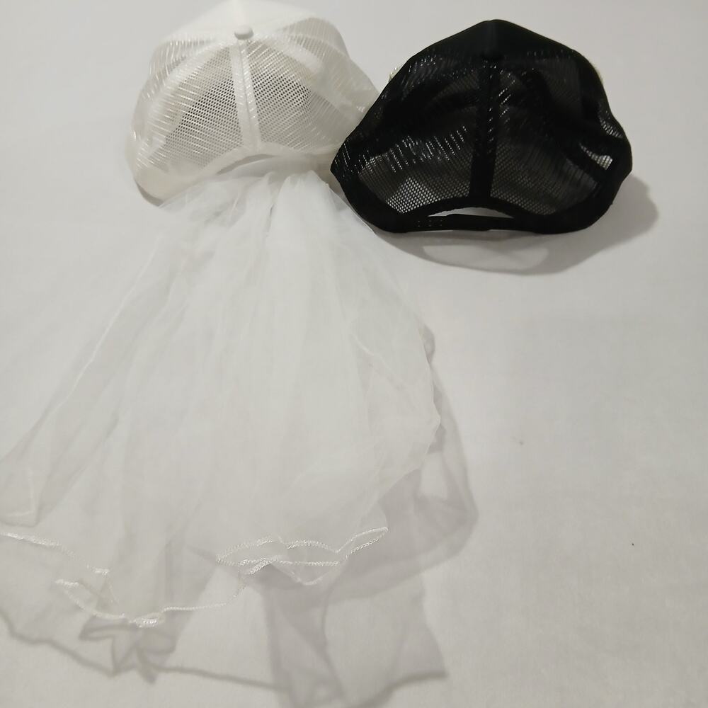 Bride and Groom Hats Pearl Embellished Veil Bachelorette Bridal Shower Wedding - Picture 4 of 8